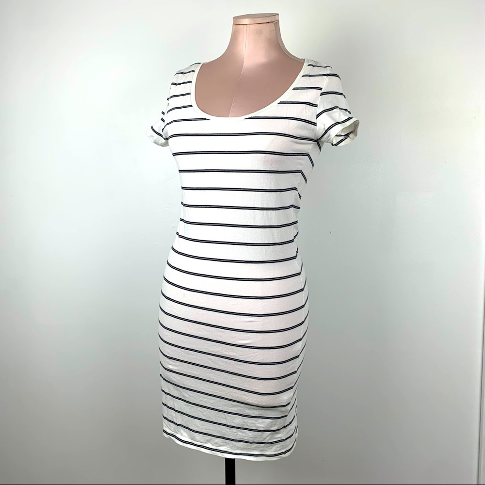 Fitted White Striped Cotton Dress